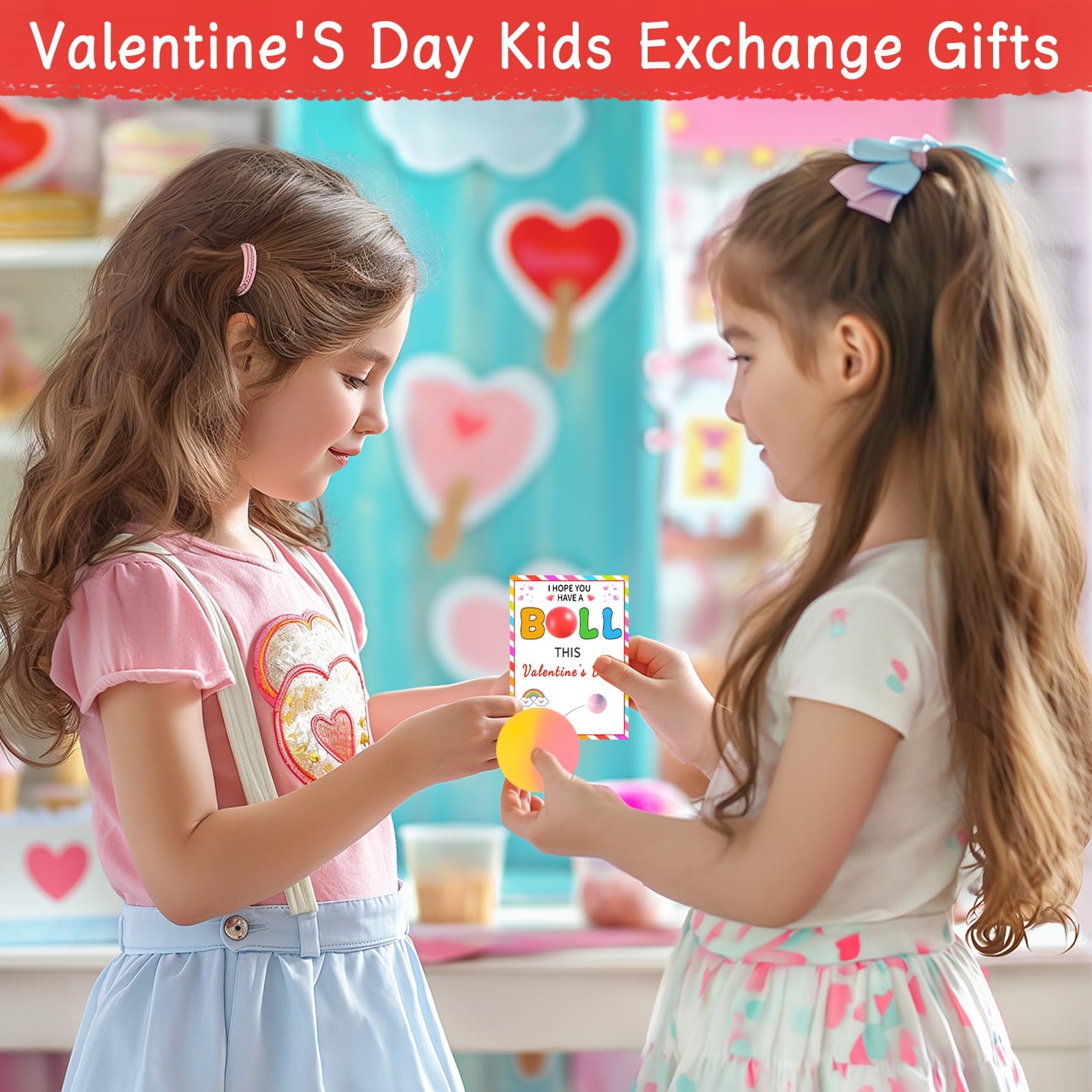 QYESQ Valentines Gifts for Kids - Valentines Day Cards for Kids School, 24 Pack Bouncy Balls, Fidget Toys Bulk, Valentine Exchange Party Favors Boys Girls Class Classroom Prize