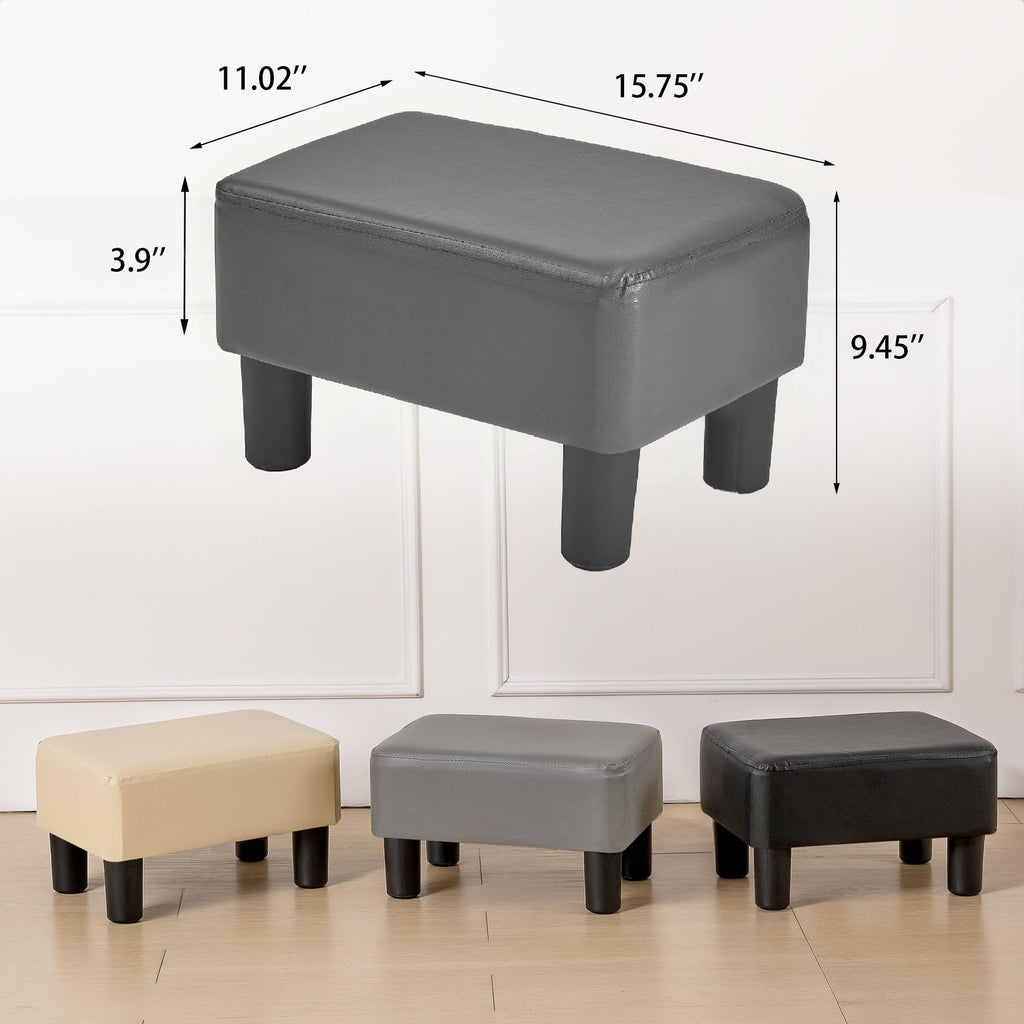 VECELO Small Foot Stool Ottoman, PU Foot Rest with Legs, Rectangle Footrest for Living Room Couch, Gray