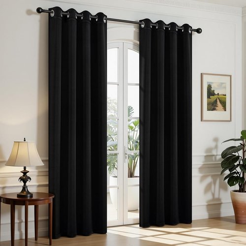 Joydeco Blackout Curtains - 84 Inch Long Black Drapes | Noise Reducing, Energy Saving & Wrinkle-Free, 2 Panels