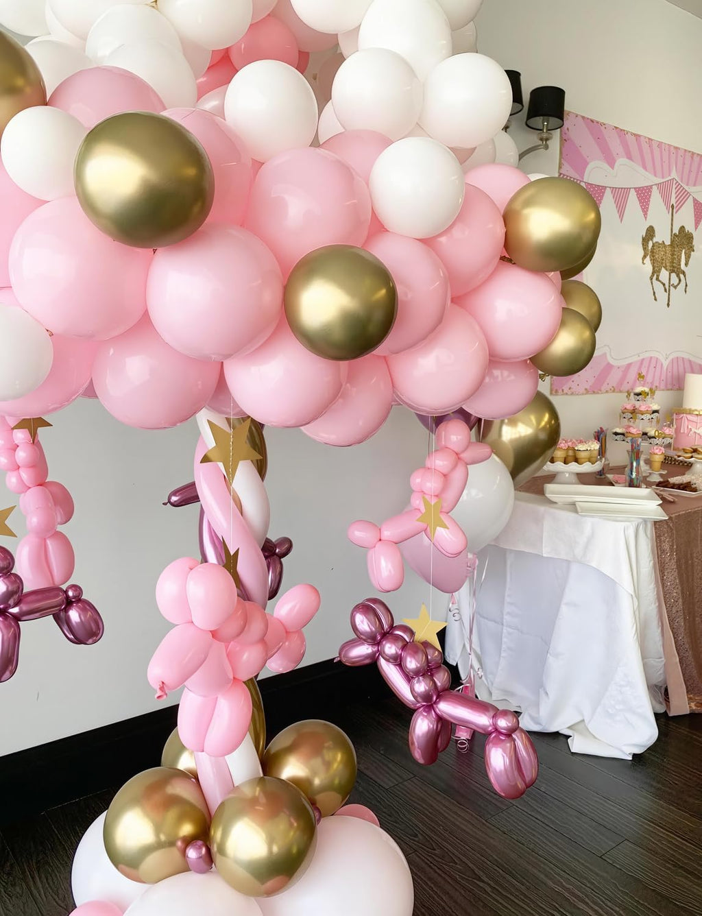 Skiennix Pink and Gold Balloons Set - 12 Inch Light Pink & White Metallic Gold Confetti for Parties