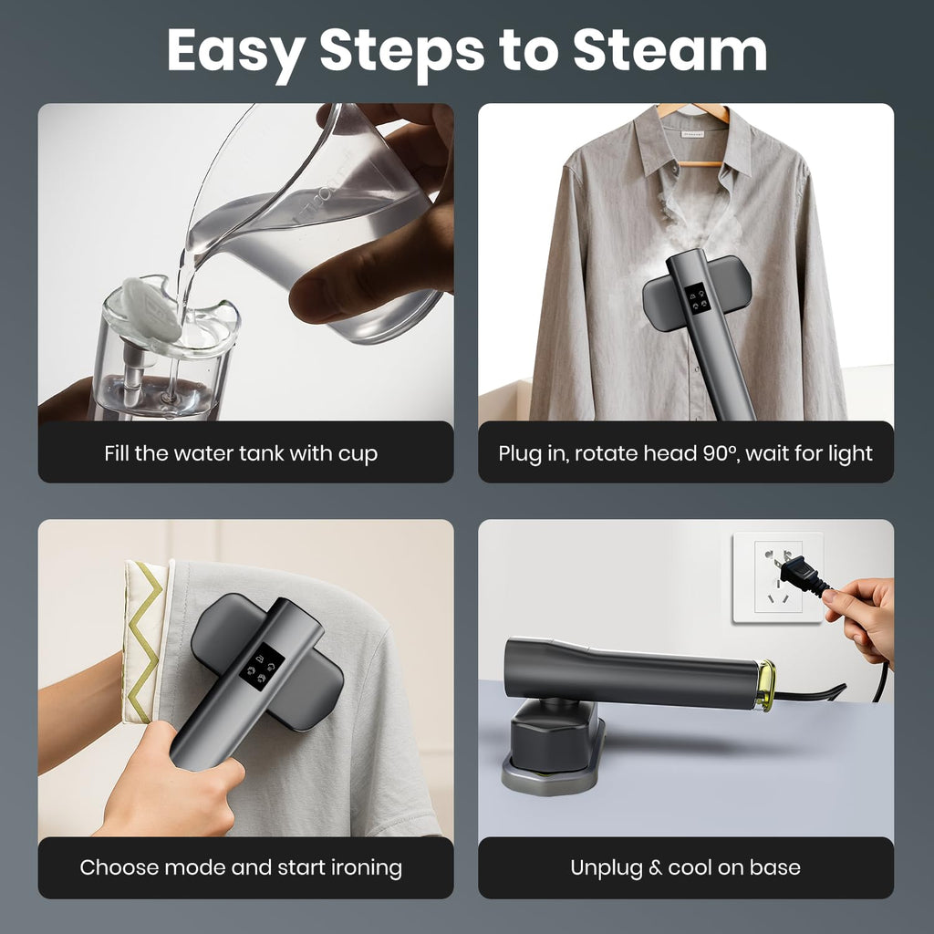 AUTOWN Portable Travel Steamer for Clothes – 1000W Garment Steamer with Smart Touch Control & 4 Adjustable Steam Modes, 15s Heat-up, Includes Mini Ironing Board, 120V Wrinkle Remover for Home & Travel