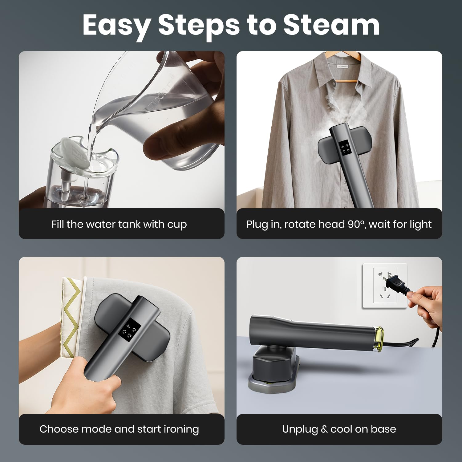 AUTOWN Portable Travel Steamer for Clothes – 1000W Garment Steamer with Smart Touch Control & 4 Adjustable Steam Modes, 15s Heat-up, Includes Mini Ironing Board, 120V Wrinkle Remover for Home & Travel