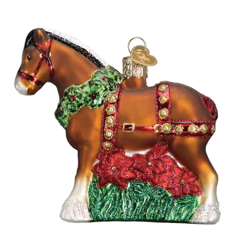 Holiday Clydesdale Ornament - Old World Christmas, Hand-Painted Glass
