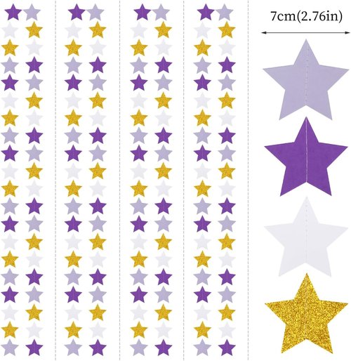 Hugtmr Star Garland - 62ft Purple Lavender & White Gold Party Decorations for Birthdays, Weddings & Showers