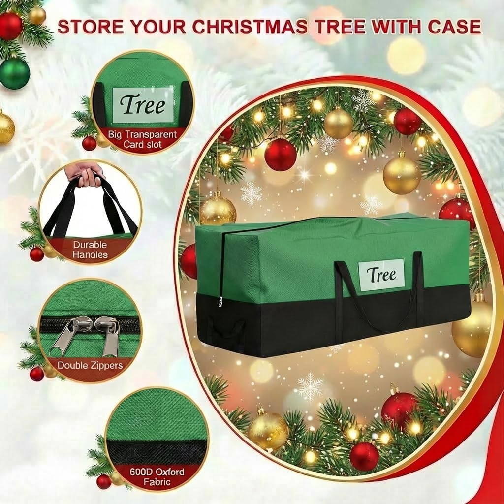 Skiennix Christmas Tree Storage Bag - Heavy Duty 8 Ft Capacity with Durable Zipper & Handles | 600D Oxford, Green