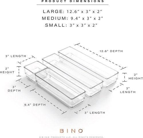 Bino Drawer Bin Set - 4-Piece Modular Bathroom & Desk Organizer Bins - Large Size