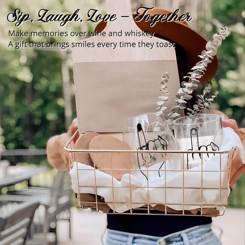 Funny Engagement/Wedding Gift for Couples – Ring Finger Wine and Whiskey Glass Set–Cool Bridal Shower/Bachelorette Gift for Bride Groom, Newlyweds,Just Married,Mr and Mrs for Valentines Day