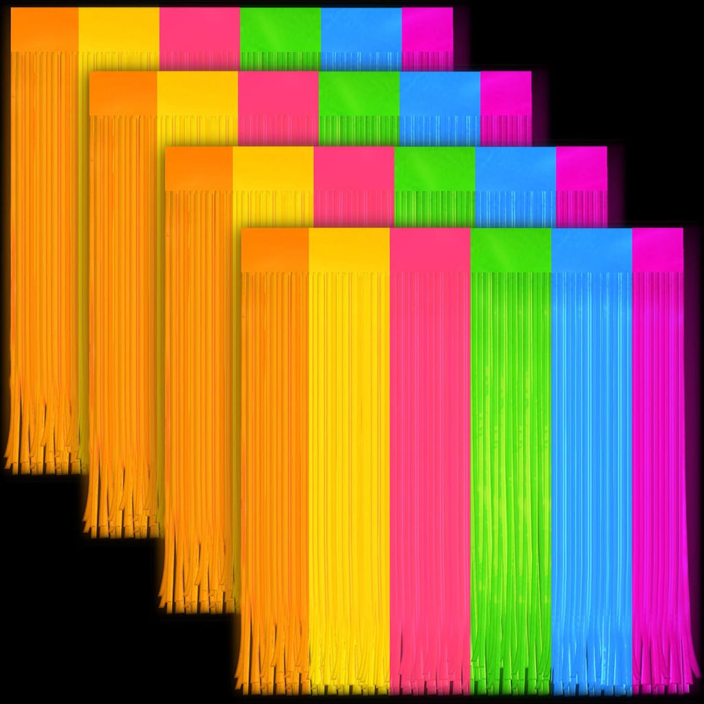 Skiennix Glow In The Dark Curtains - Colorful Tinsel Foil Fringe Backdrop | 6.6 x 3.3 Ft Party Decor
