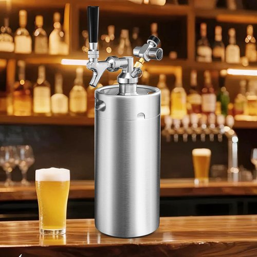 Hgkeke128OZ Mini Keg Growler,Stainless Steel Beer Keg Tap System Portable Draft Beer Dispenser to Keep Fresh and 55PSI CO2 Pressure Growler Carbonation, Beer Tap System for Homebrew, Camping(Silvery)