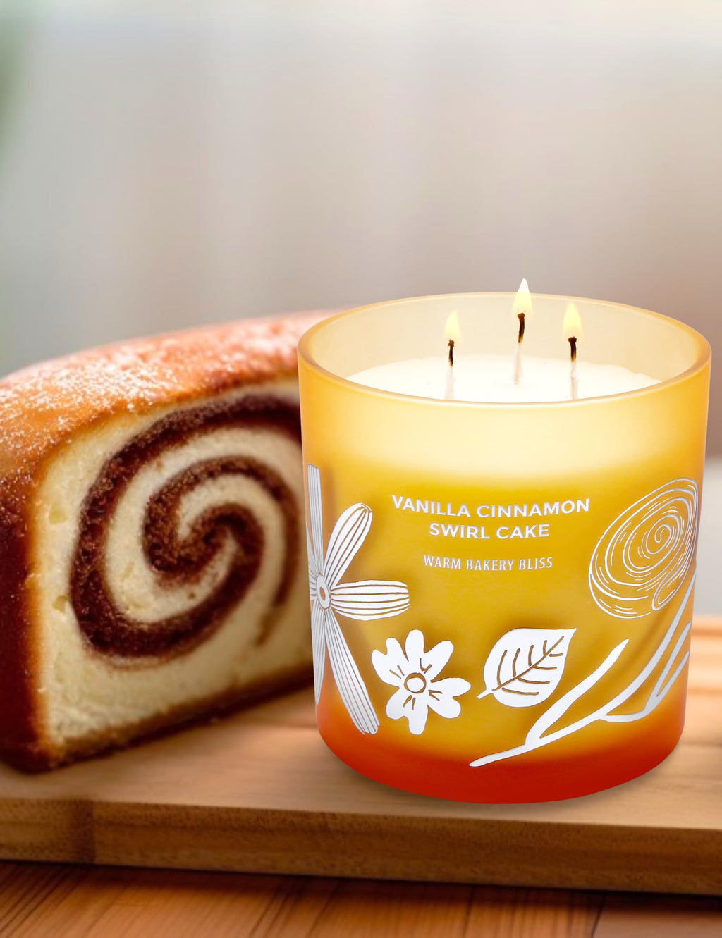 Vanilla Cinnamon Swirl Cake Candle, 14.5oz Large 3-Wick Soy Scented Candles for Home, Warm Bakery Scent, Long Lasting Aromatherapy Candle, Gift for Women & Men