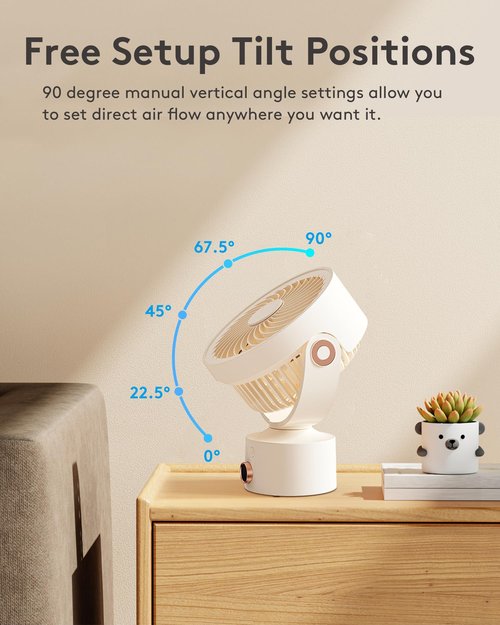 CARONSORT Desk Small Oscillating Fan for Bedroom, 9 Inch Table Fans Quiet,Desk Air Circulator Fan with 3 Speeds, 4H Time, Rechargeable Fan for Office/Dorm/Room-Beige