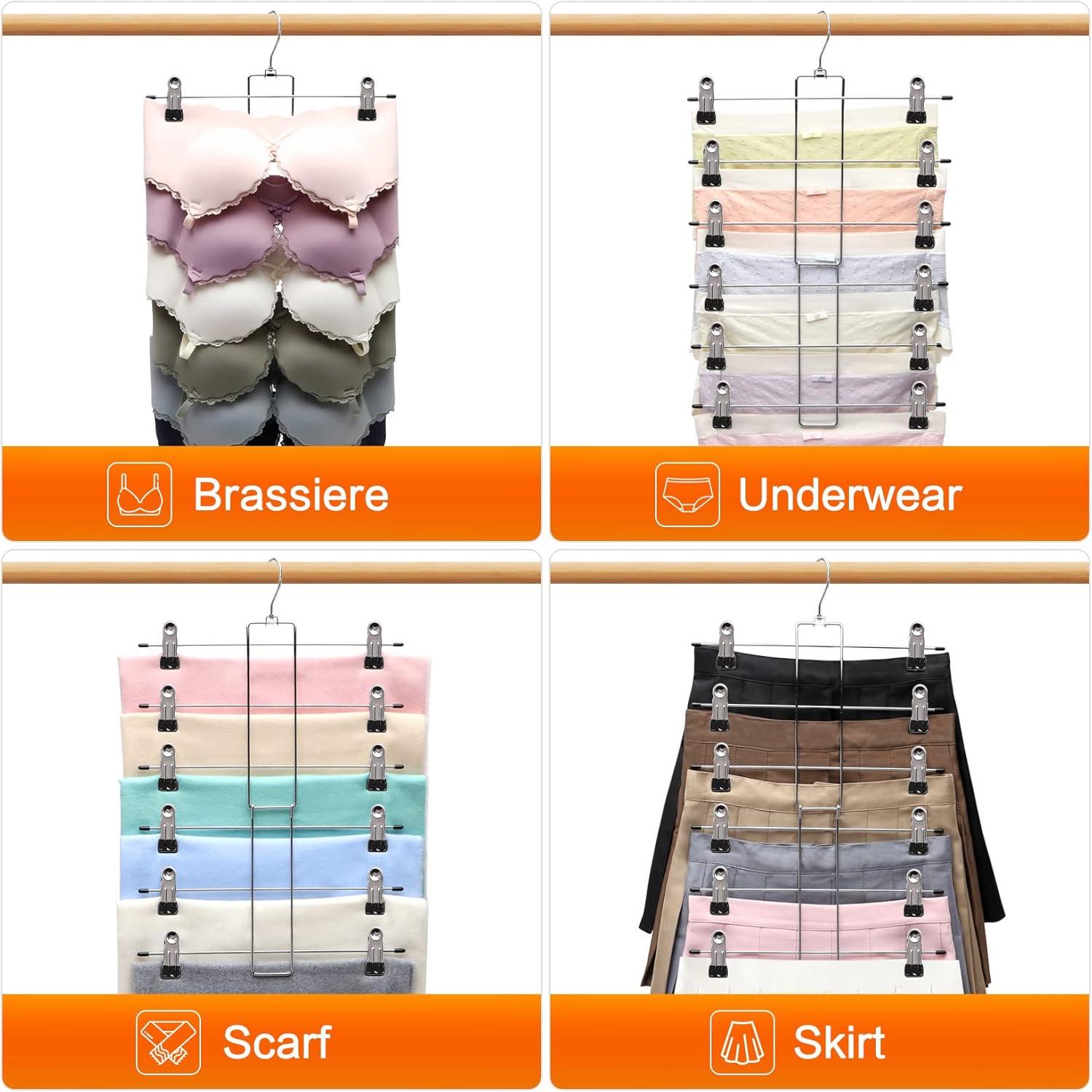 Skiennix 3-Pack Pants Hangers - Space-Saving 6-Tier Closet Organizers with Clips | Essential Storage for Jeans & Scarves