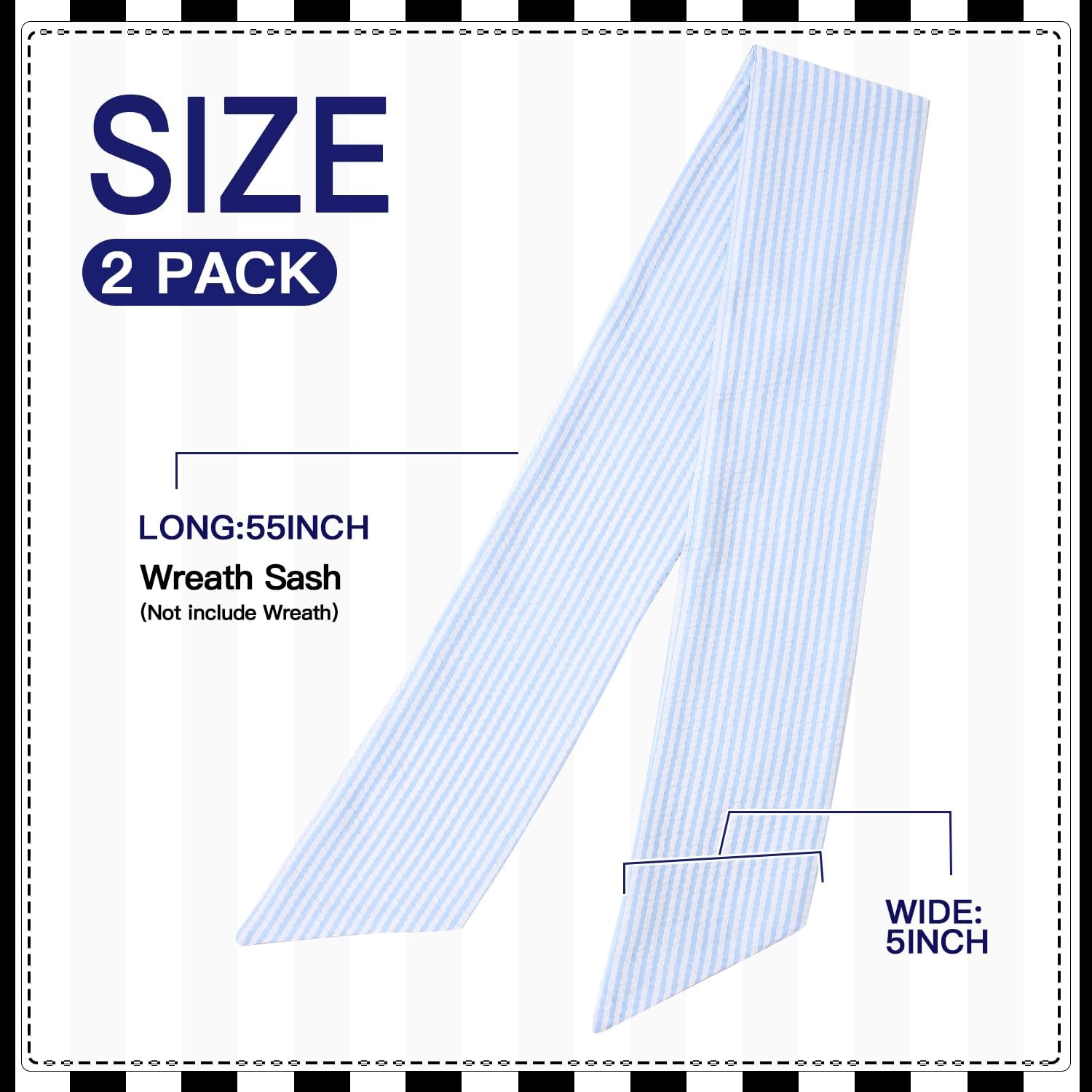 Skiennix 2 Pack Wreath Sash - Blue Stripe Design for Monogram Embroidery | 5'' W x 54'' L Front Door Decor