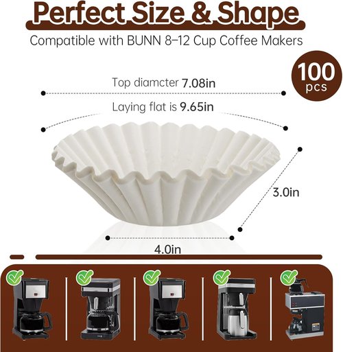 Bunn 100 Count Coffee Filters - Commercial Basket Filters for Enhanced Brew Extraction | White Disposable Paper