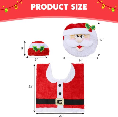 JOYIN Christmas Bathroom Decoration Set - 5 Pieces with Toilet Seat Cover, Rugs, Tank Cover & Santa Towel