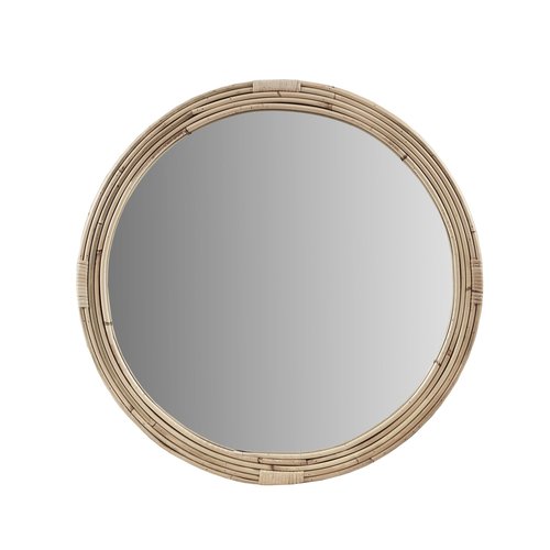 Martha Stewart Natural Rattan Round Wall Mirror for Wall, Handwoven Frame Circle Wall Mirror, Vanity, Livingroom, Entryway, Bedroom, Easy Hanging Wall-Mounted Mirror - Natural Luna