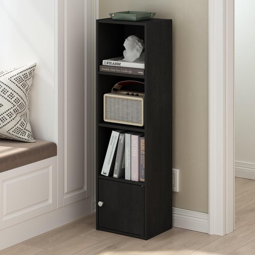 Furinno Luder Bookcase - Stylish Blackwood Design with 1 Door Storage Cabinet