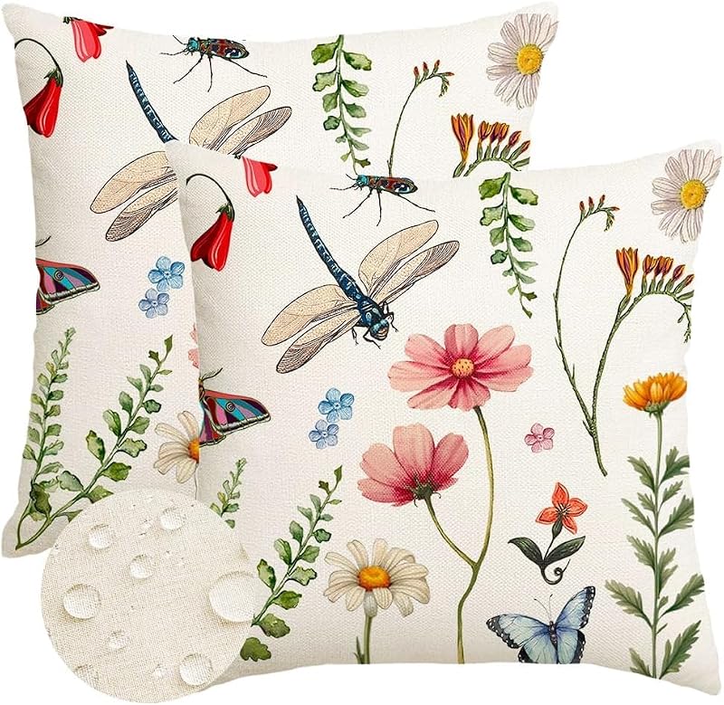 RABUSOFA Waterproof Spring Summer Pillow Covers 18x18" - Multicolor Set of 2 for Outdoor Furniture