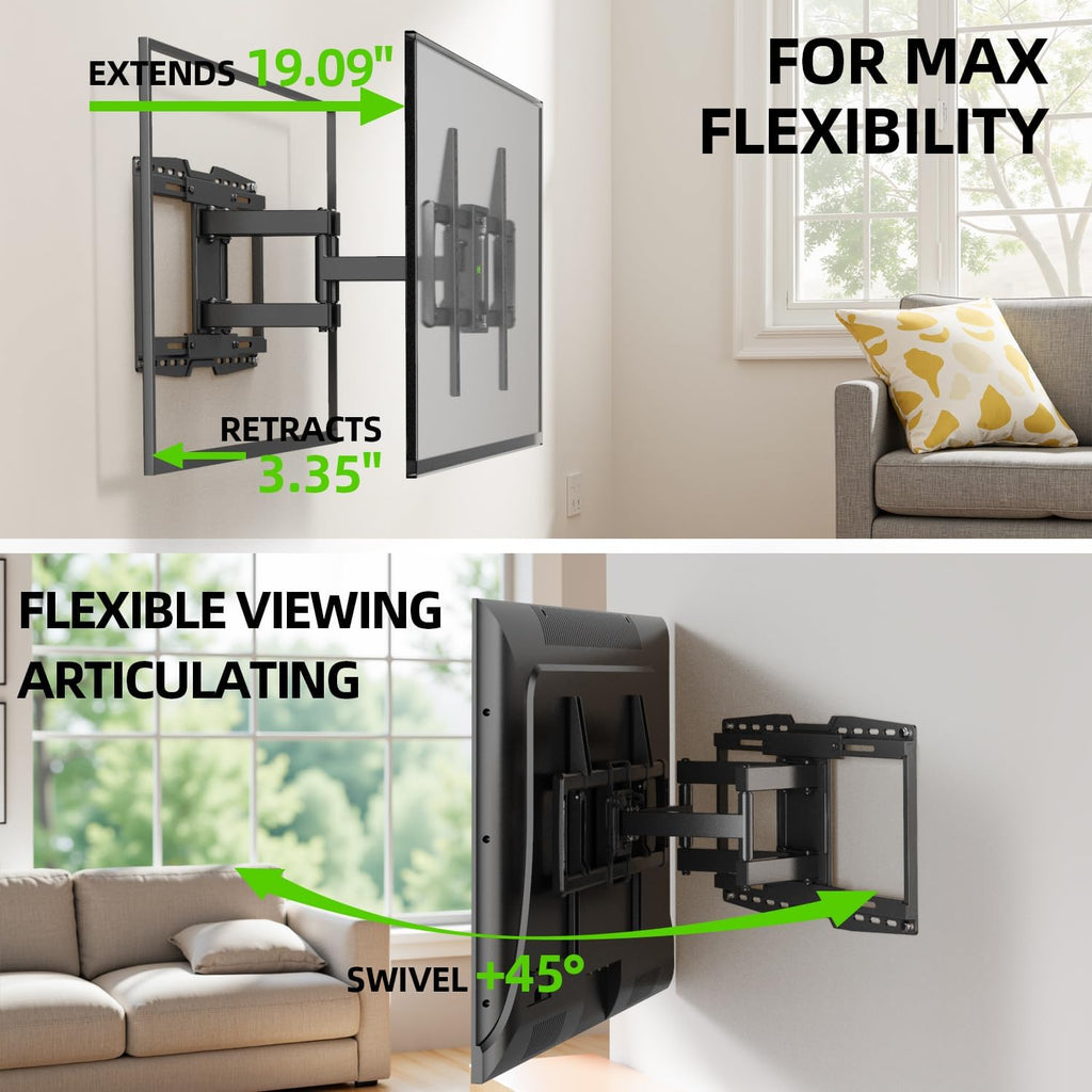 USX MOUNT Heavy Duty Full Motion TV Wall Mount - Fits 42-97 Inch TVs Up to 150 lbs | Tool-Free Tilt & Swivel
