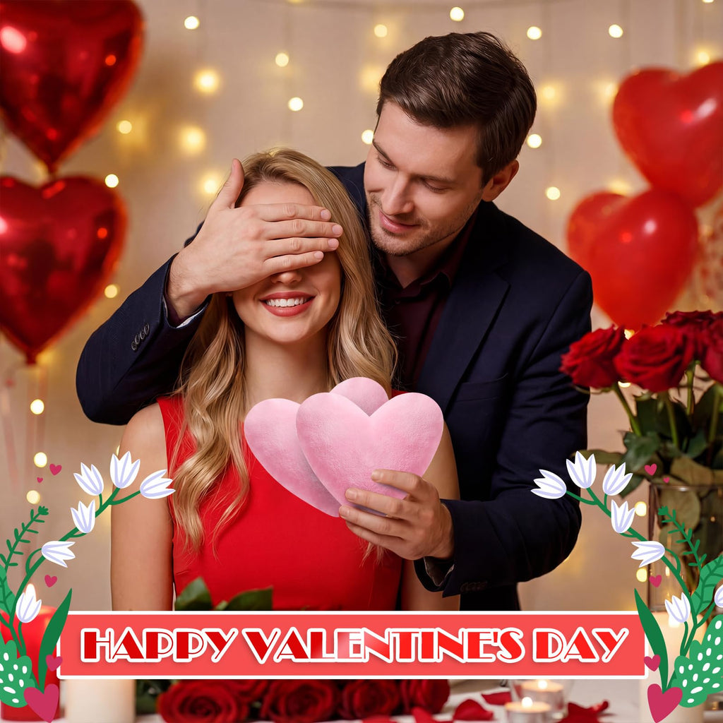 PullCrease 24 Pcs Valentine's Day Heart Shaped Plush Decorative Pillows Bulk Stuffed Plush 5.5" Soft & Fluffy Heart Decor & Gifts for Valentine's Day Weddings Parties Bed Room Office Sofa (Pink)