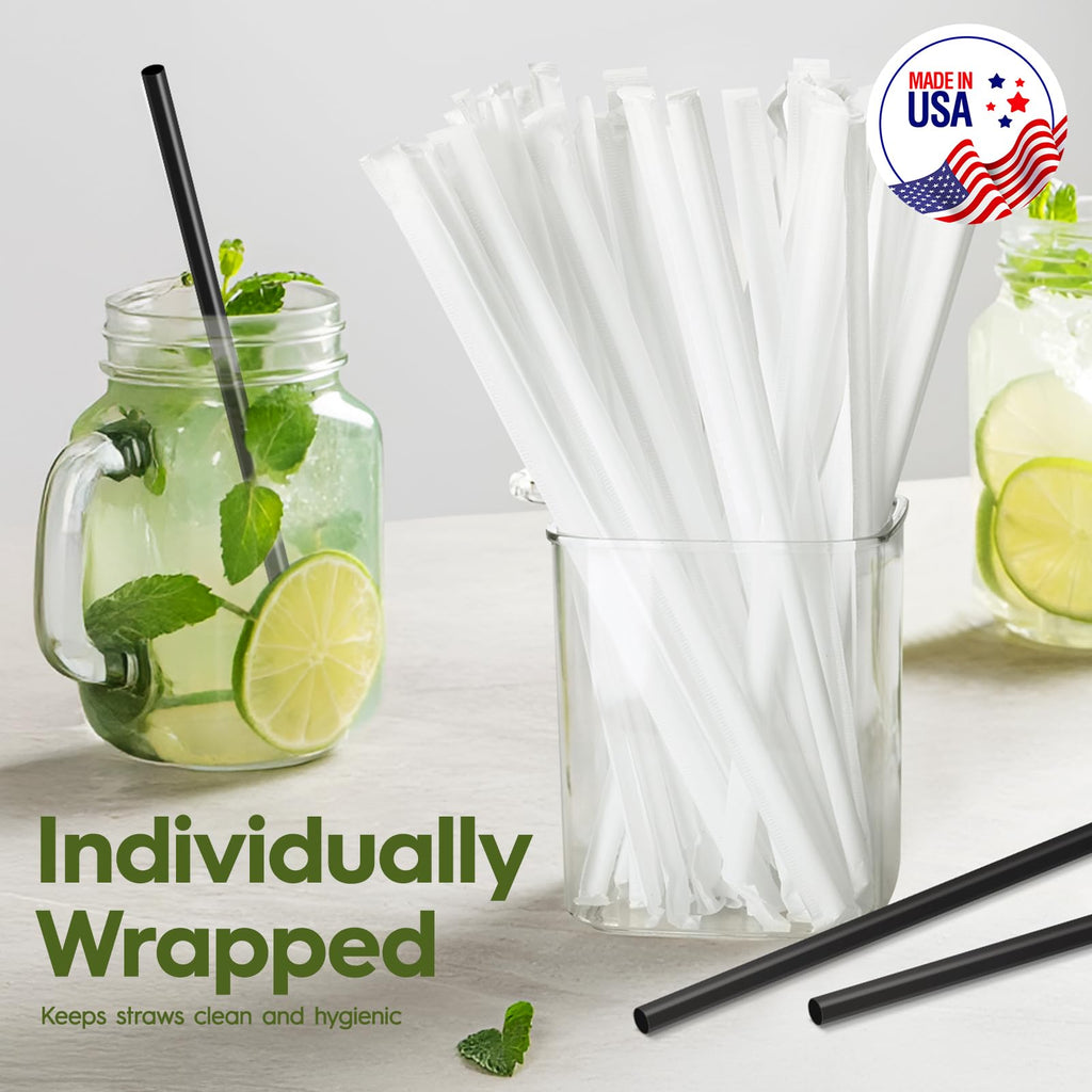 Delxo 500 Count Individually Wrapped Clear Plastic Straws - 7.75 Inch Long, 0.23 Inch Diameter - Disposable Drinking Straws for Party, Every Occasion - Made in USA