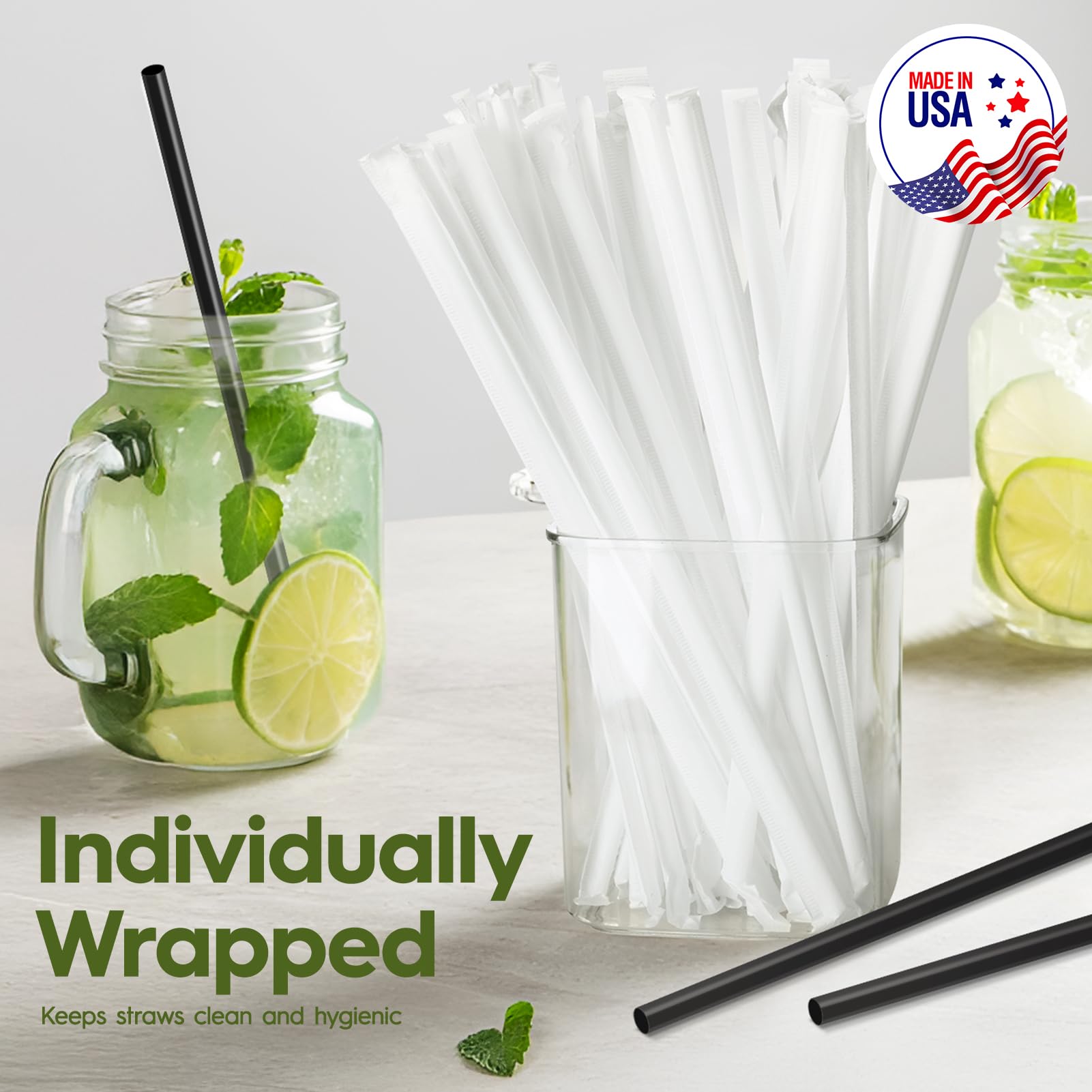 Delxo 500 Count Individually Wrapped Clear Plastic Straws - 7.75 Inch Long, 0.23 Inch Diameter - Disposable Drinking Straws for Party, Every Occasion - Made in USA