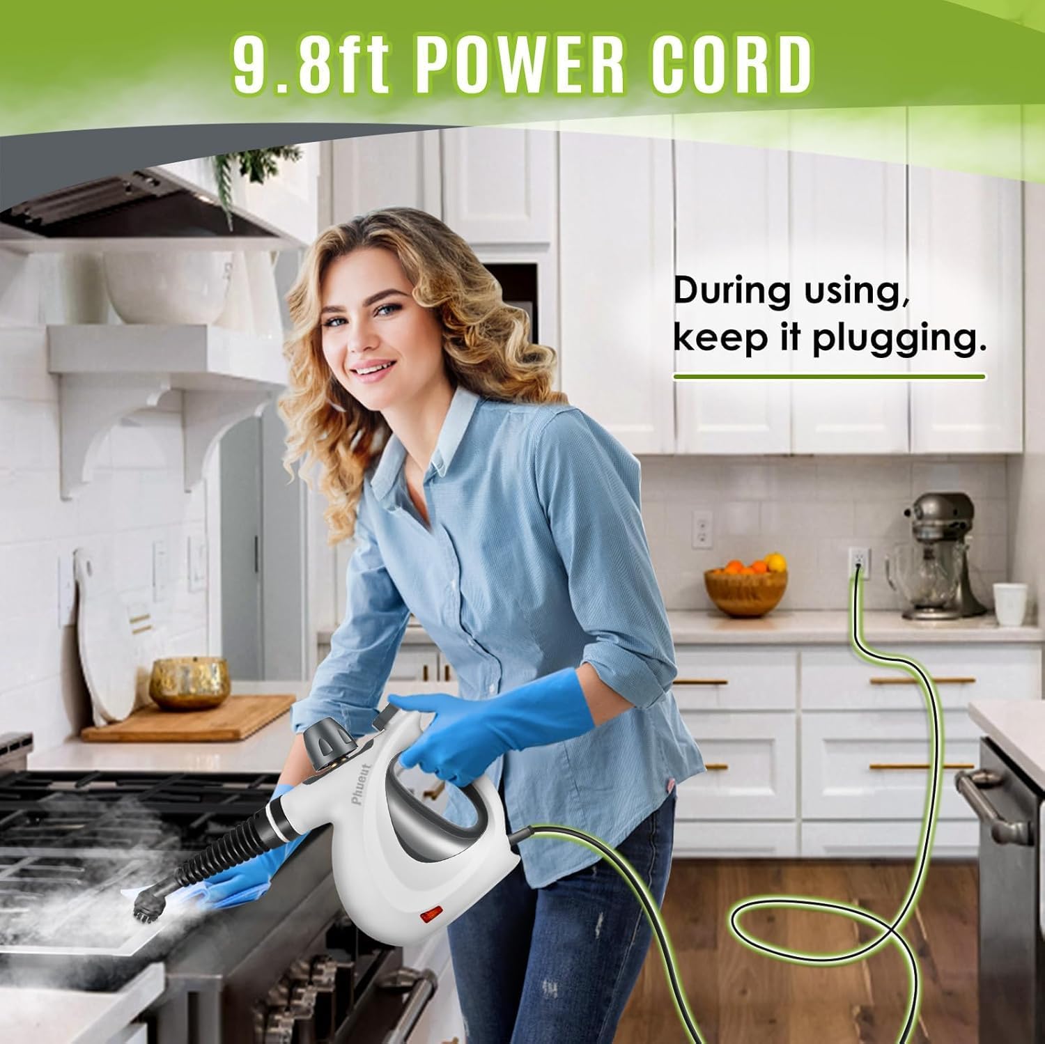 Skiennix Pressurized Handheld Steam Cleaner - Multi-Surface Cleaning with 12 Accessories | Grey