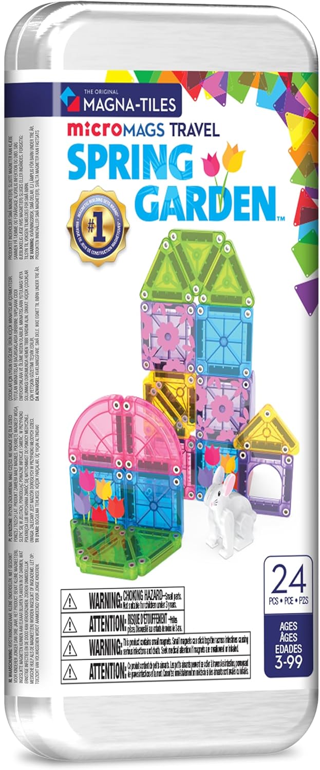 Magna-Tiles MicroMAGS 24-Piece Spring Garden Travel Set - Original Magnetic Building Blocks