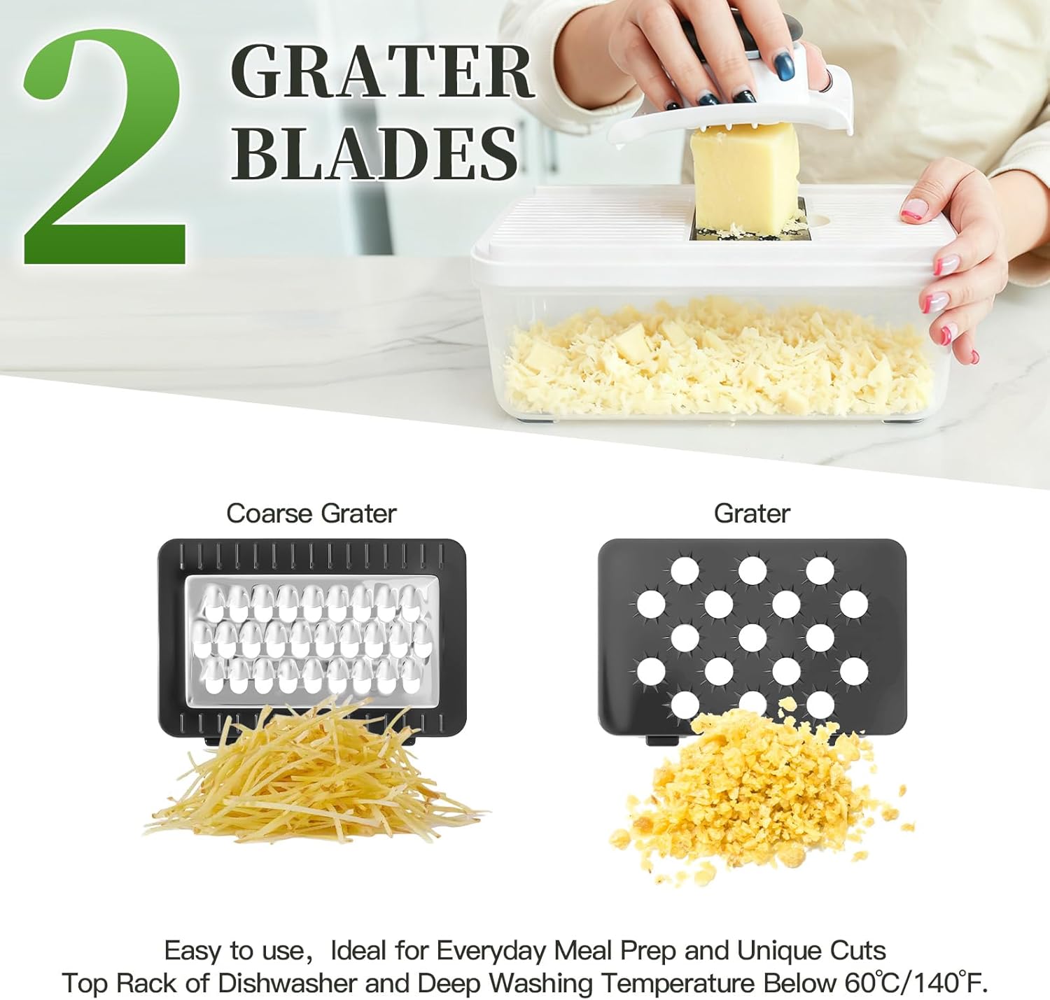 Skiennix 14-In-1 Vegetable Chopper - Versatile Cutter with 7 Blades, Container & Lid | Ideal for Salad & Cheese Grating