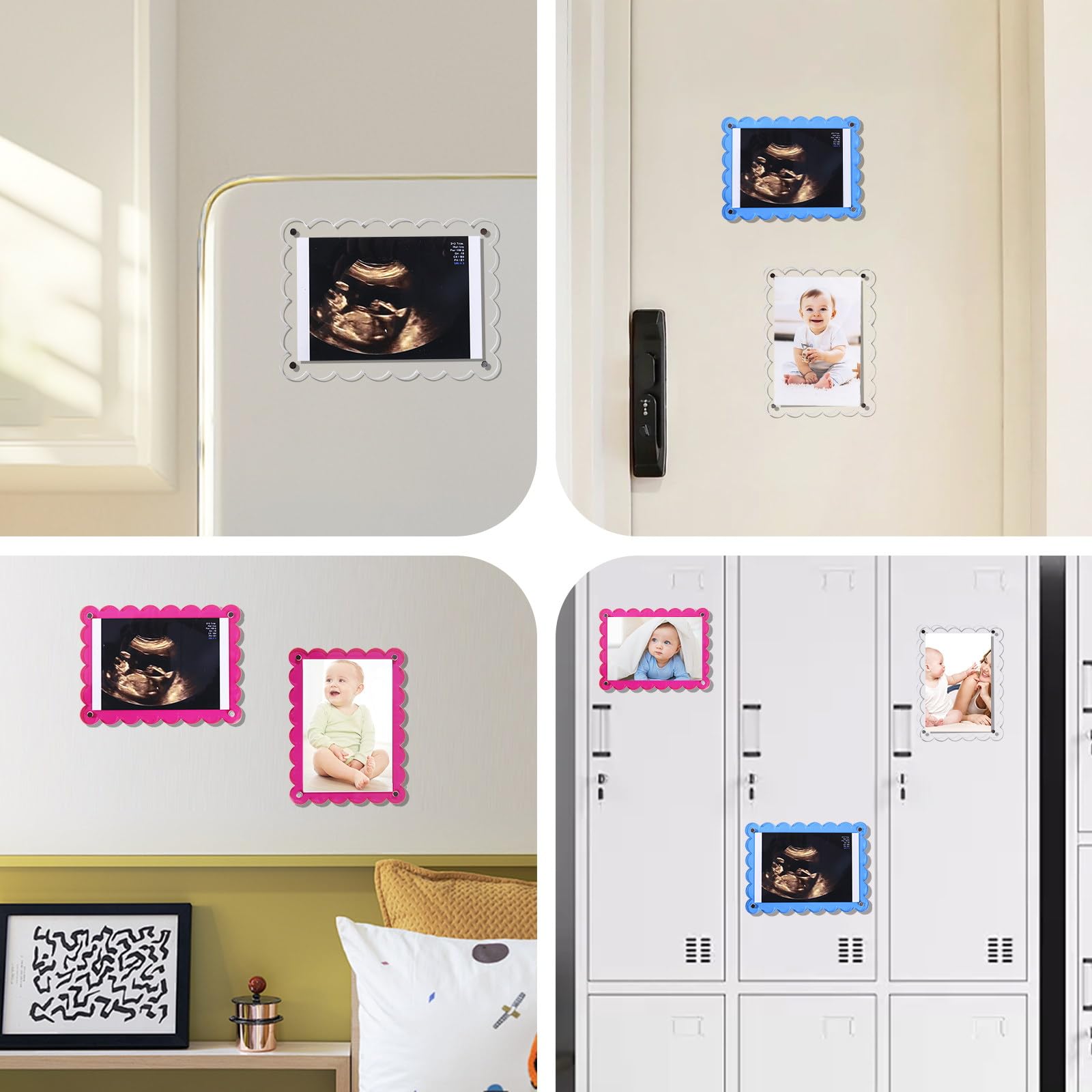 Mlatnod Magnetic Clear Acrylic Scalloped Baby Ultrasound Picture Frame - Sonogram Frame for Refrigerator, Display for Pregnancy Announcement, Gender Reveal & Expecting Parents Gifts(No Stand)