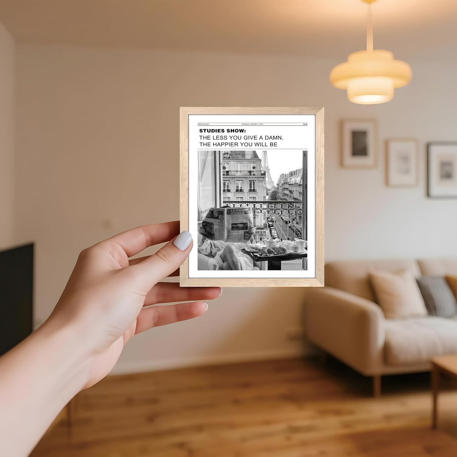 Vintage Black and White Newspaper Wall Art - Positive Headline Canvas Print for Bedroom | 8x10 Inch Framed Decor
