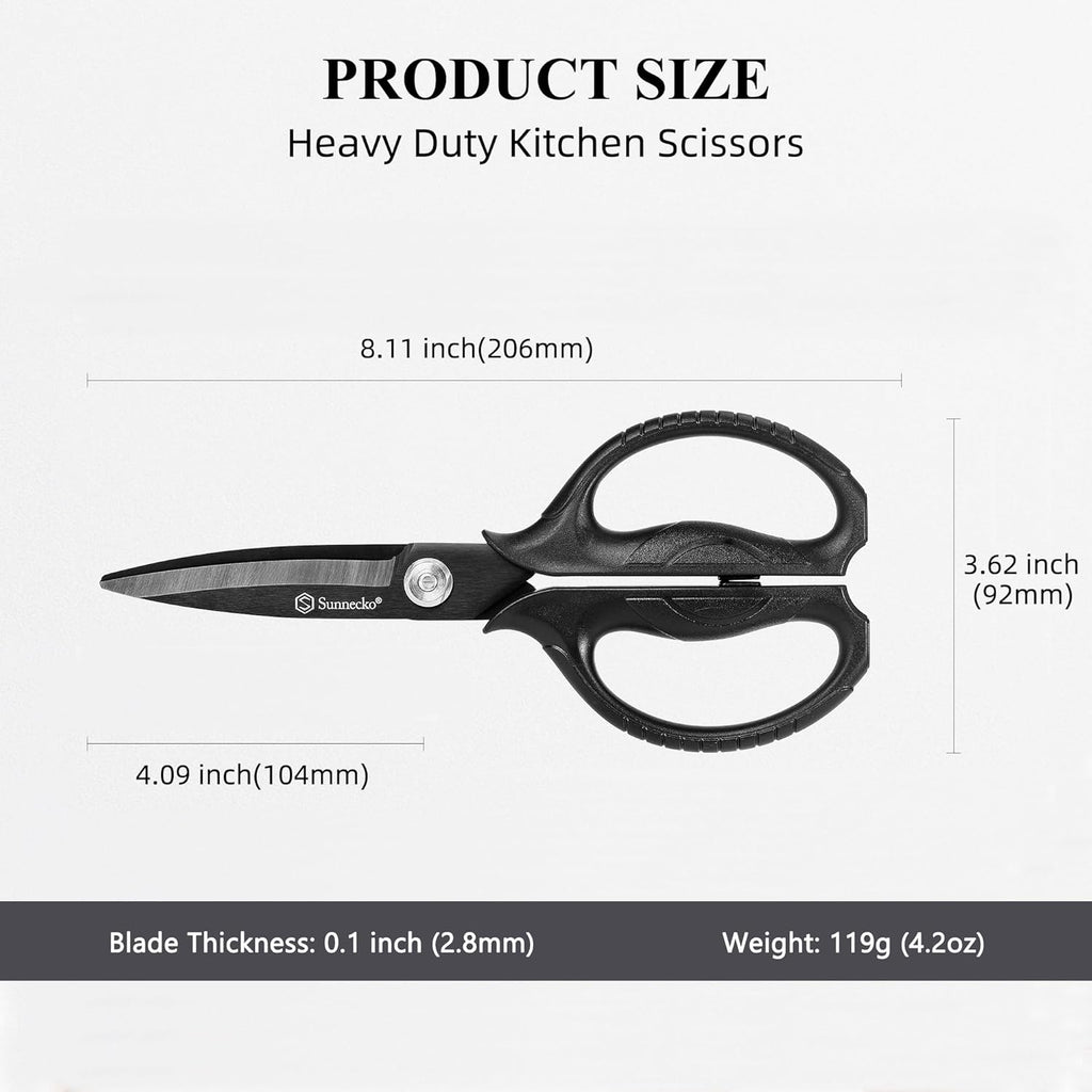 Sunnecko Kitchen Scissors - Heavy Duty Titanium Coated Shears with Micro Serrated Blades | All Purpose Kitchen Tool