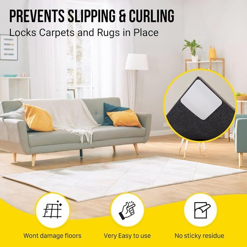 Alien Grip Carpet Tape - 12 Pcs Anti-Slip Rug Gripper | 4x4 in. Double-Sided, No Damage to Floors