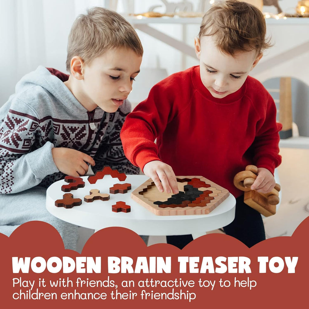 Yunsailing Large Hexagon Tangram Puzzle - 3 Pack Wooden Brain Teasers for Adults | Vintage Design