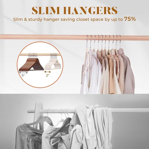 HOUSE DAY Velvet Hangers - Non-Slip Space-Saving Felt Hangers with Tie Bar | 60 Pack in Ivory for Clothes, Pants, Coats, and More