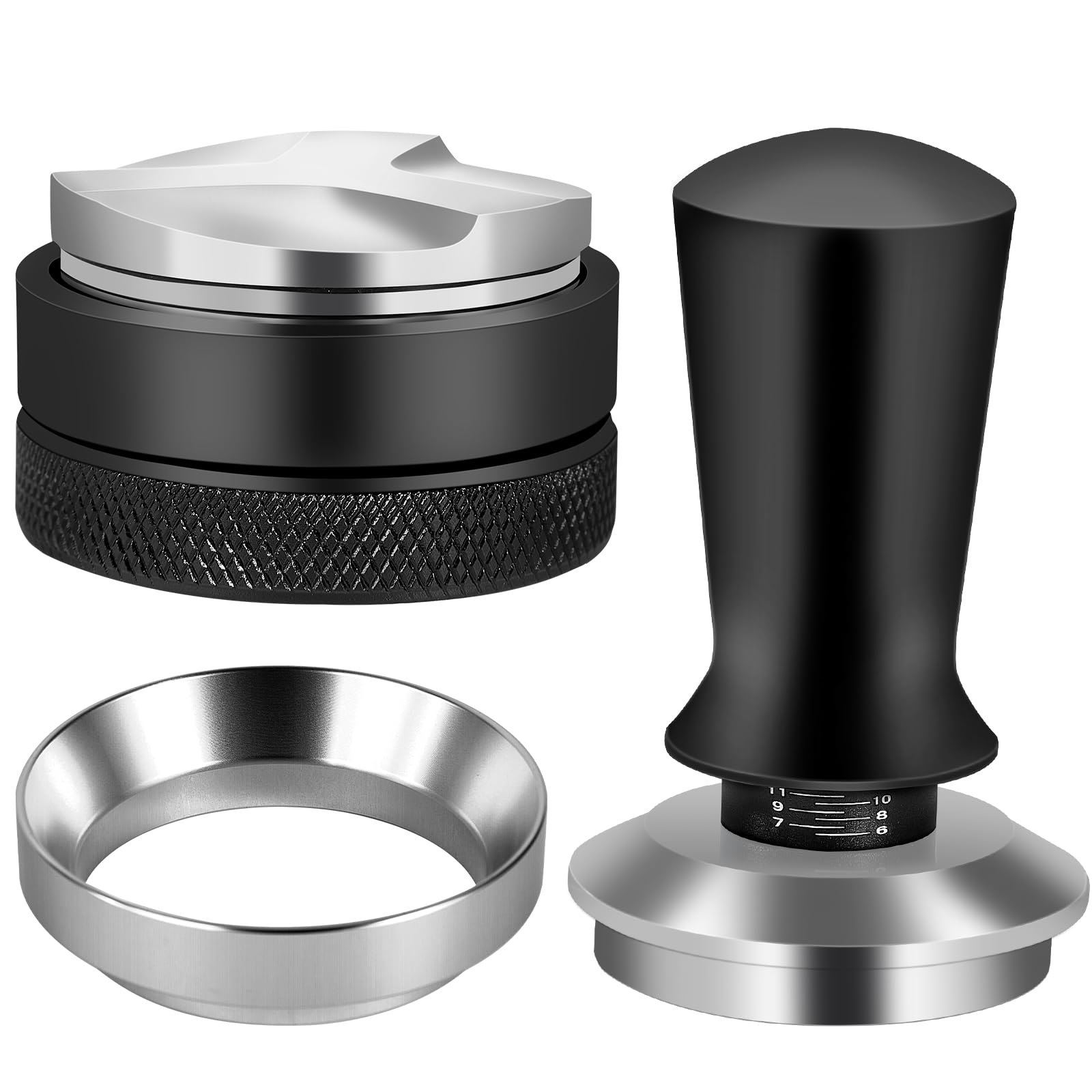 Reoszeank 51mm Espresso Accessories Kit, Espresso Distribution Tool, Spring Loaded Calibrated Tamper and Dosing Funnel Set, Coffee Distributor Leveler Fits Delonghi CASABREWS and atatix 51 mm Machines
