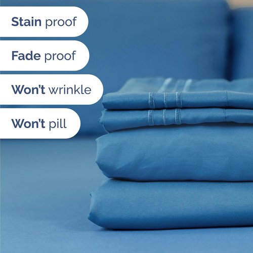 Comfy Twin Size 3-Piece Sheet Set by [Brand Name] - Breathable Cooling Bedding - Deep Pockets, Soft & Wrinkle-Free - Denim Blue