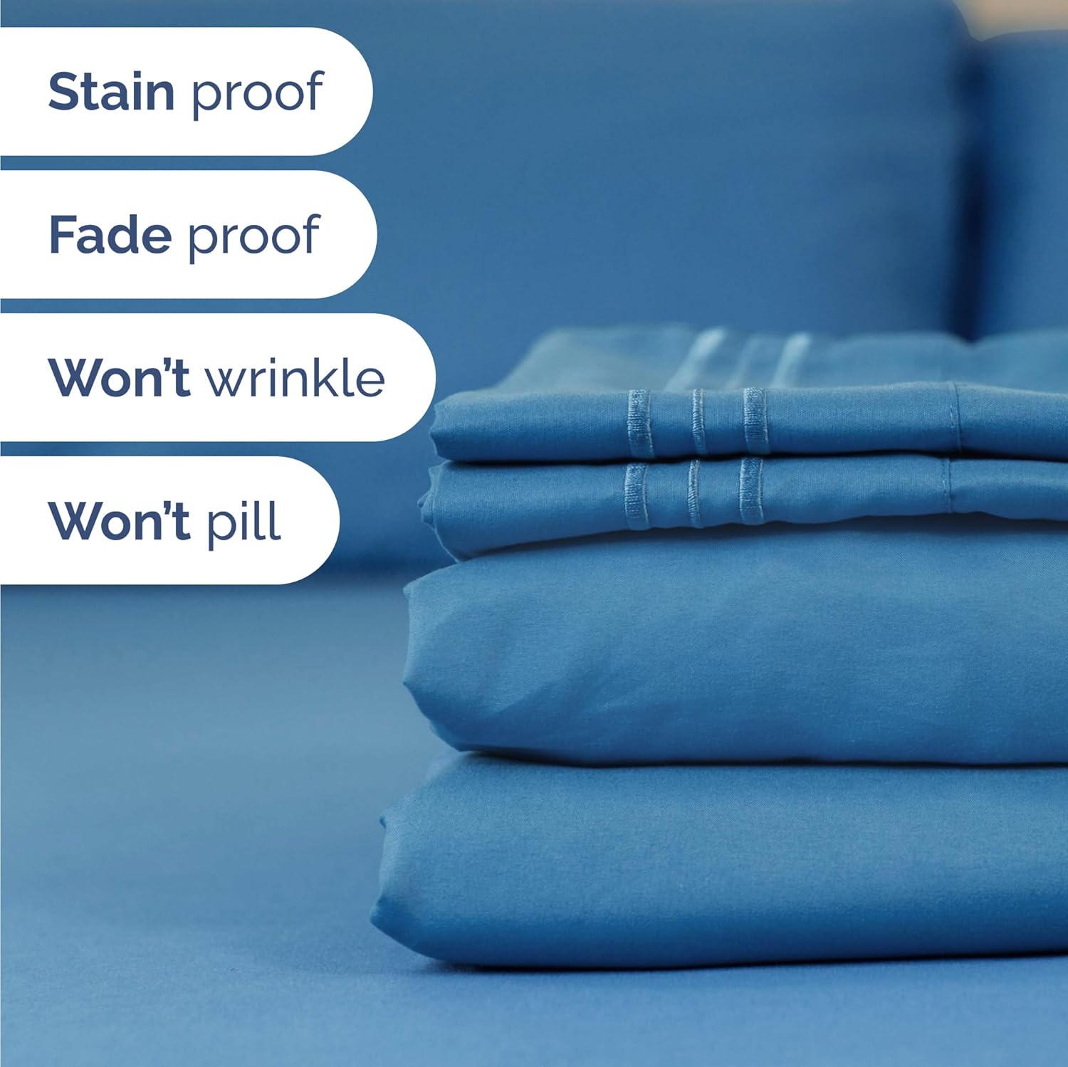 Skiennix Twin Size 3-Piece Sheet Set | Comfy, Breathable & Cooling Bedding - Deep Pockets, Denim Blue