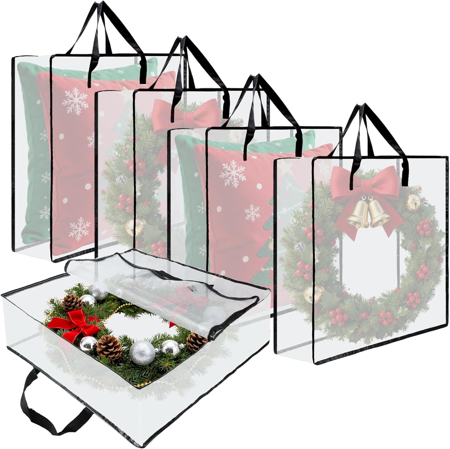 Regine Switzerland Wreath Storage Bag - 26-Inch Clear Container for Christmas Decorations | 5-Pack