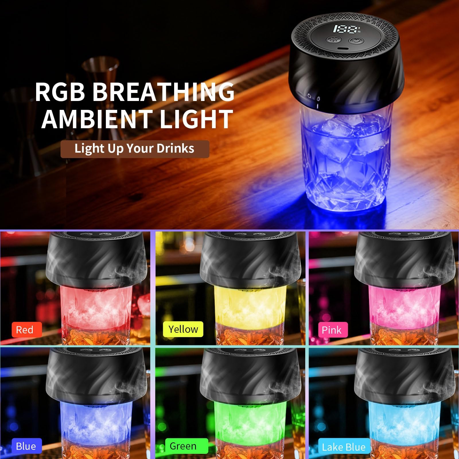 Electric Whiskey Smoker Kit, Fathers Day Mens Gifts for Men Dad Husband from Daughter Son Wife, Rechargeable Cocktail Smoker with 6 Wood Chips Built-in Lighter, Old Fashioned Bourbon Drink Smoker Kit