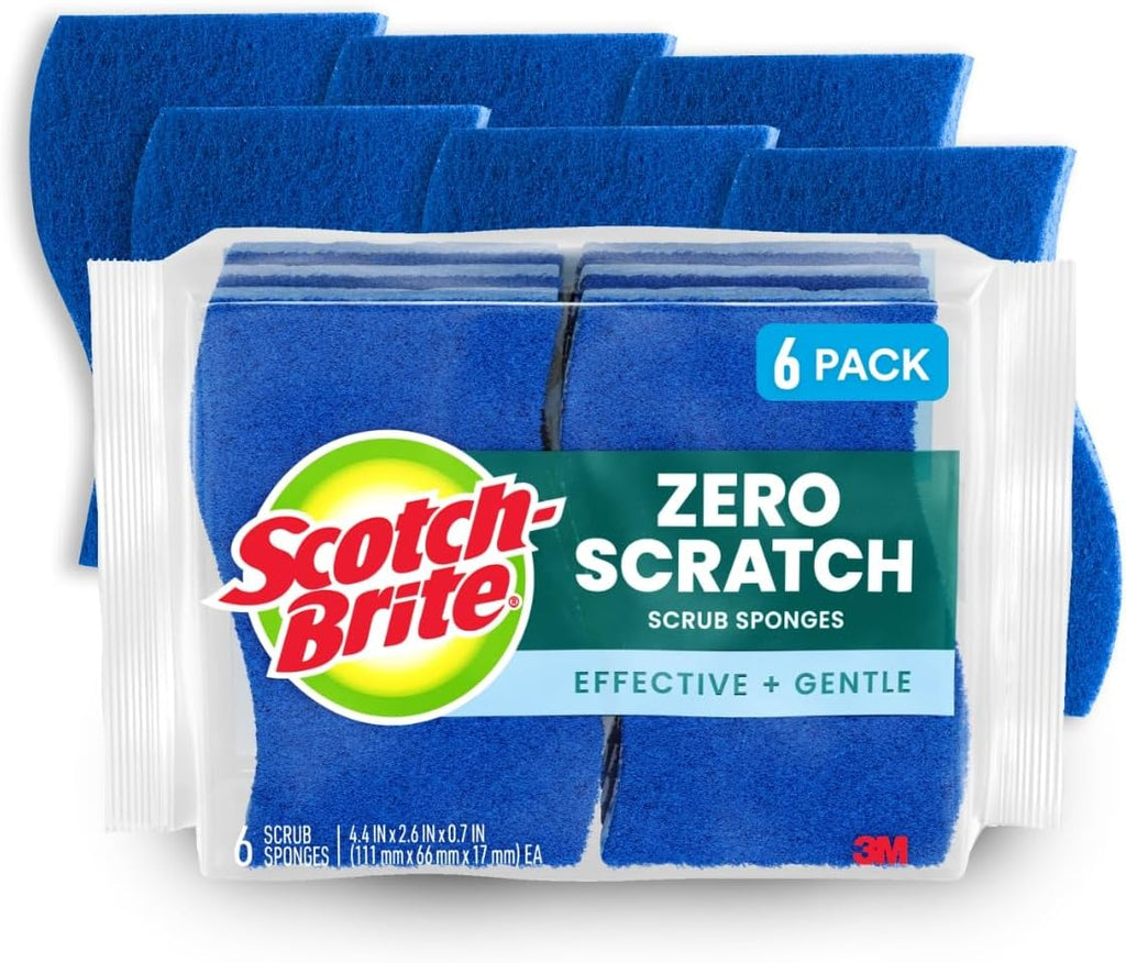 Scotch-Brite Zero Scratch Scrub Sponge - 6 Multi-Surface Kitchen Sponges for Scratch-Free Cleaning