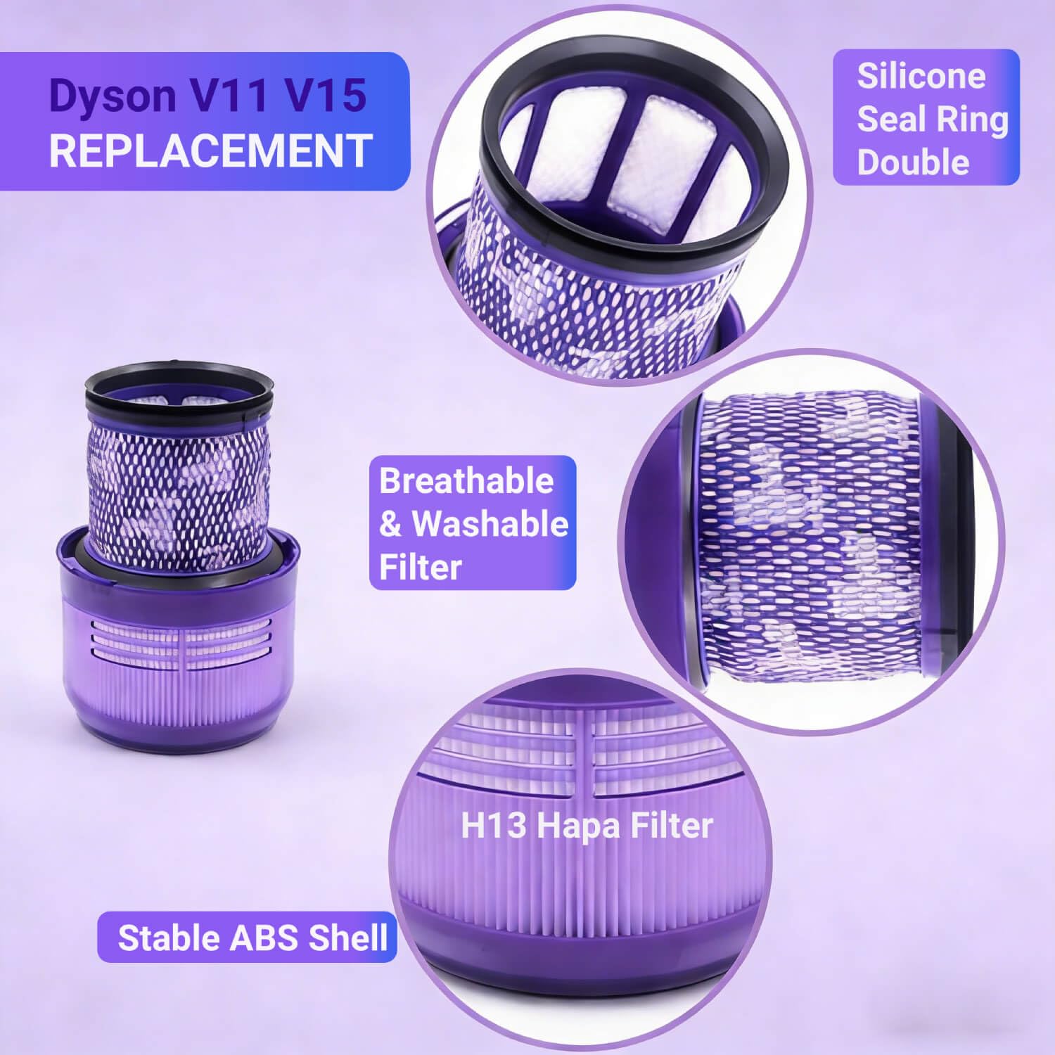 3 Pack Vacuum Replacement Filter Compatible with Dyson V11 Origin V11 Torque Drive V11 Complet V11 Extra V15 Detect V15 Detect Absolute V15s Detect Submarine Vacuums, Part 970013-02