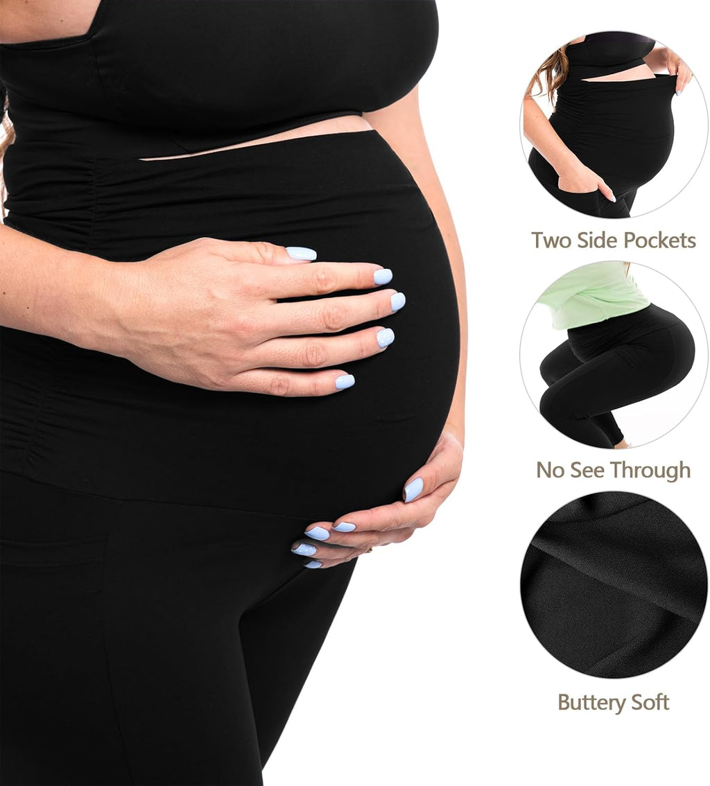 Walifrey Women's Maternity Leggings - Over The Belly Design with Pockets | Comfortable Pregnancy Yoga Pants