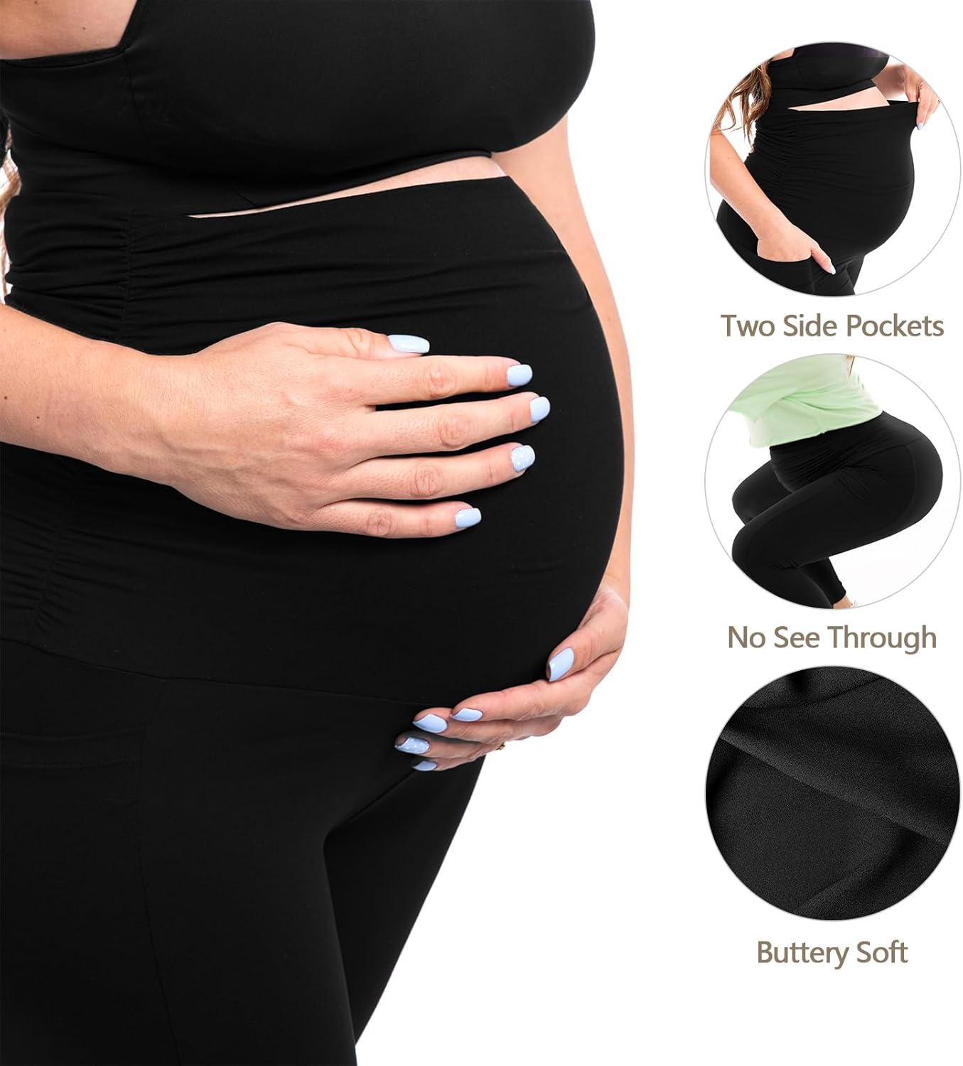Walifrey Women's Maternity Leggings - Over The Belly Design with Pockets | Comfortable Pregnancy Yoga Pants
