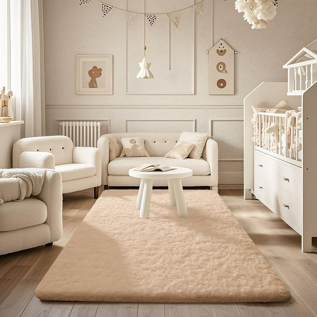Ophanie Beige Area Rug - Fluffy Plush Shaggy Carpet for Bedroom & Living Room | 4x6 Indoor Decor