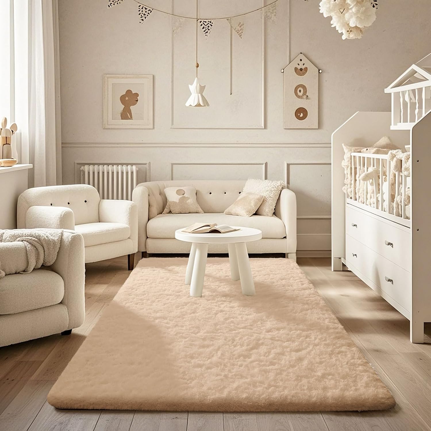 Ophanie Beige Area Rug - Fluffy Plush Shaggy Carpet for Bedroom & Living Room | 4x6 Indoor Decor