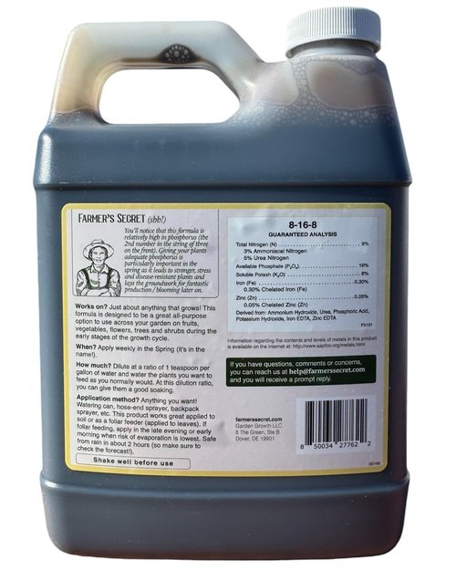 Farmer's Secret Spring Booster Fertilizer - Super Concentrated 8-16-8 Formula | 32oz for All Plants