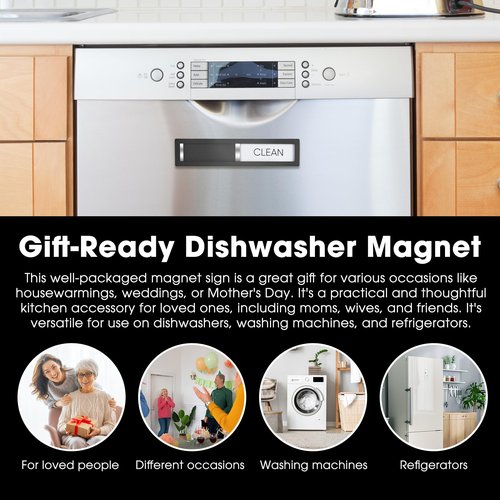 Dishwasher Magnet Clean Dirty Sign, HYF DESIGN Grade 304 Stainless Steel, Non-Scratch/Easy to Read & Slide/Strong Clean Dirty Magnet for Dishwasher, Extra Adhesive Tapes Included(Black-04)