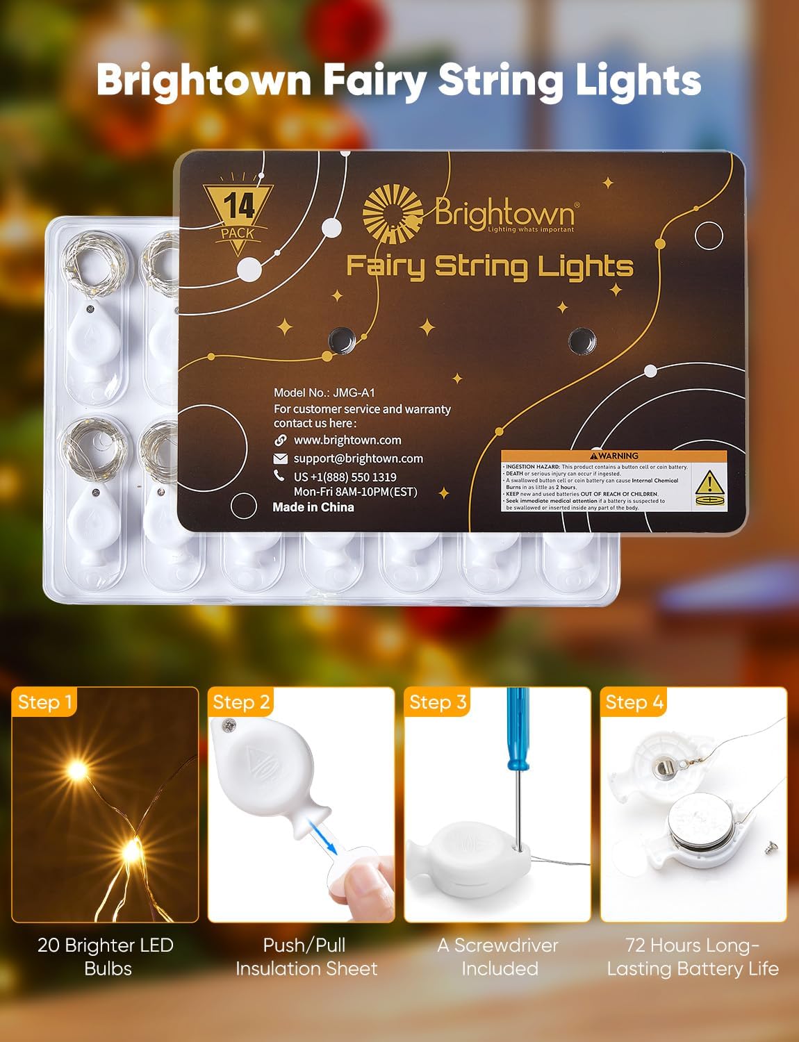Brightown LED Fairy Lights - 14 Pack Colorful Battery Operated String Lights | 7ft Waterproof Silver Wire for DIY Decor