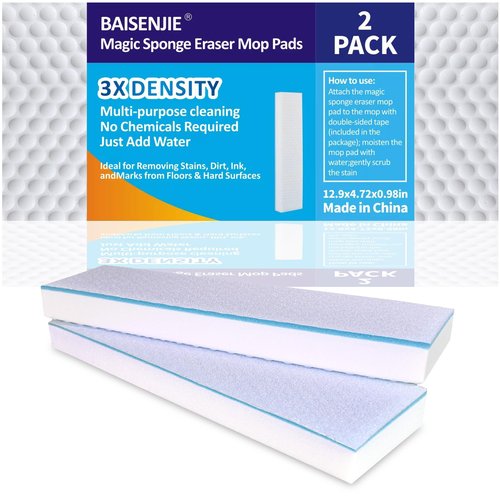 Magic Sponges Eraser Mop Pads,Melamine Sponge Cleaning Pad Mop Refill for Kitchen Bathroom Swimming Pool Boat (12.9x4.72x0.98in)